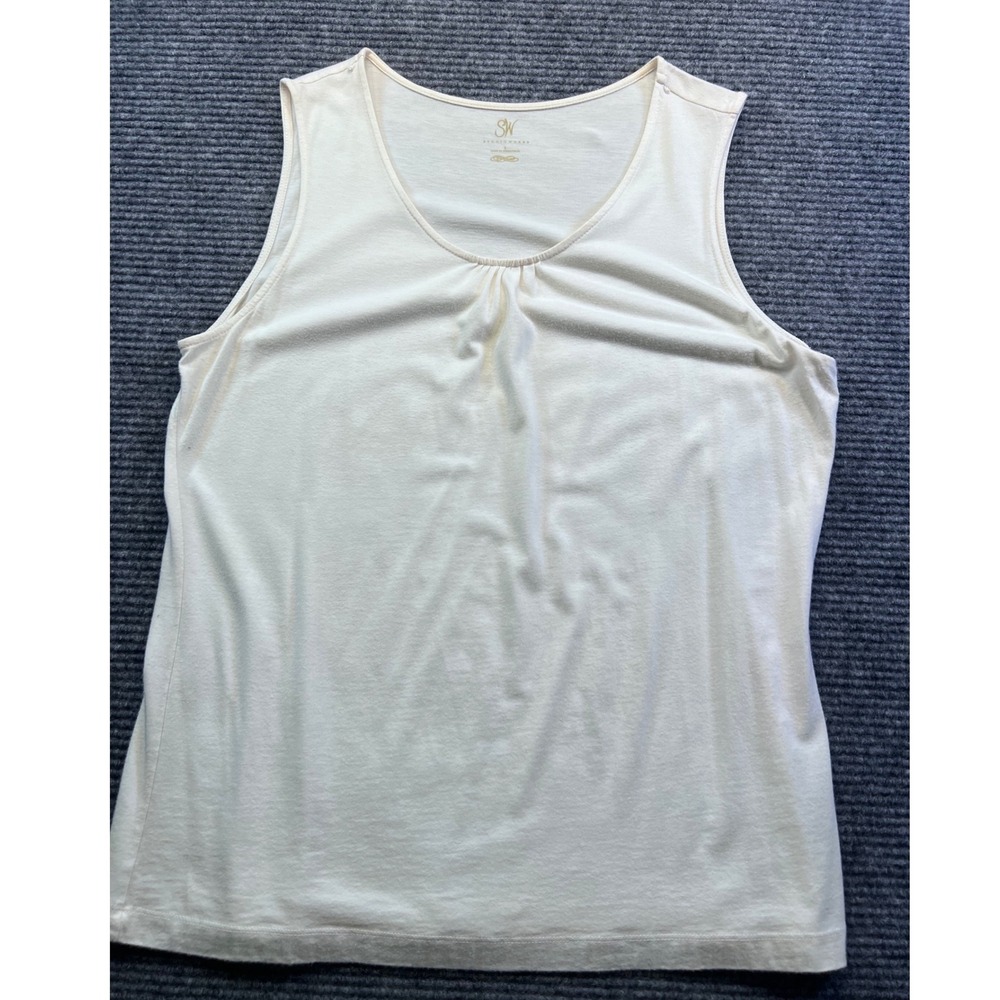 Studio Works Womens Cream Cotton Modal Pleated Scoop Neck Tank Top Minimal Large